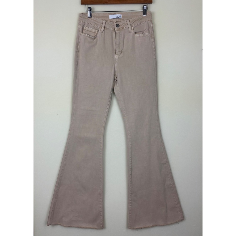 Vervet Los Angeles‎ Womens Flare Jeans SZ 28 Beige Raw Hem Boho Fall Hippie